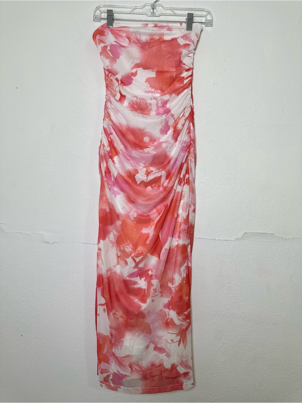 PRETTYGARDEN Womens Strapless Bodycon Maxi Dress Ruched Slit  Light Orange S - Picture 2 of 16